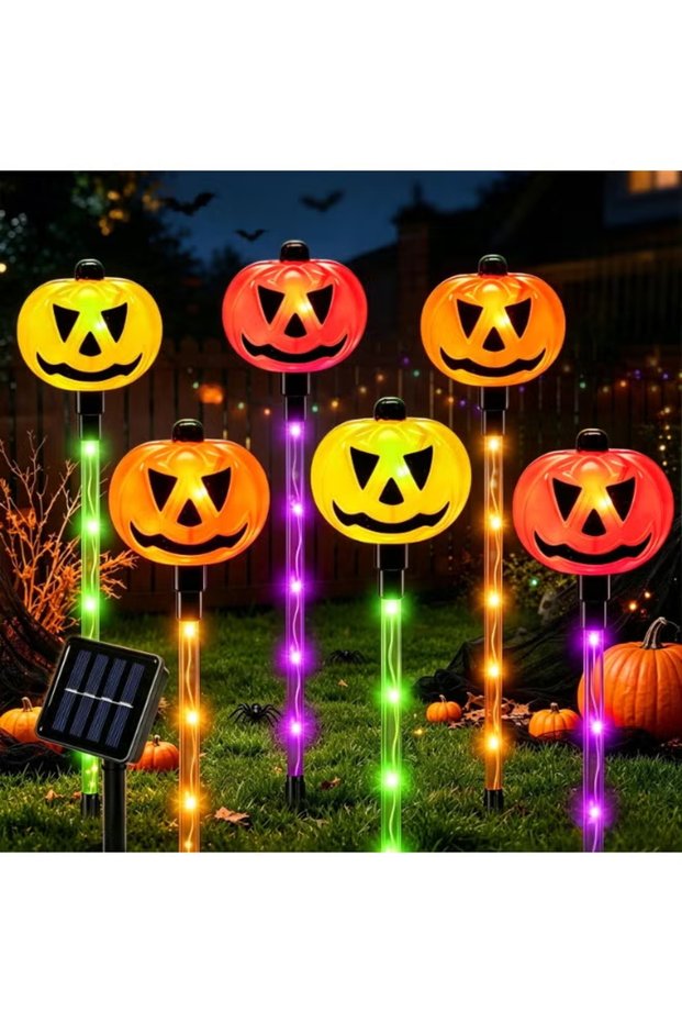 Pack of 6 Pumpkin Ghost Solar Lights Outdoor LED Lighting Lantern For Garden Pathway Patio Weatherproof Seasonal Decor