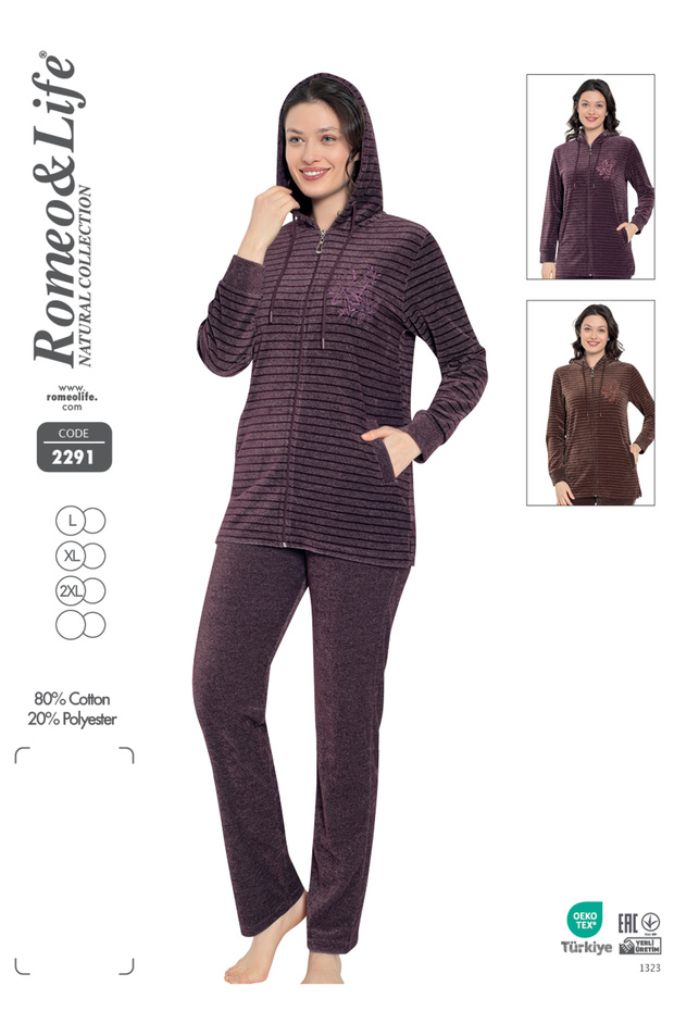 Women's Cotton Hooded Velvet Tracksuit Set / Burgundy 2291