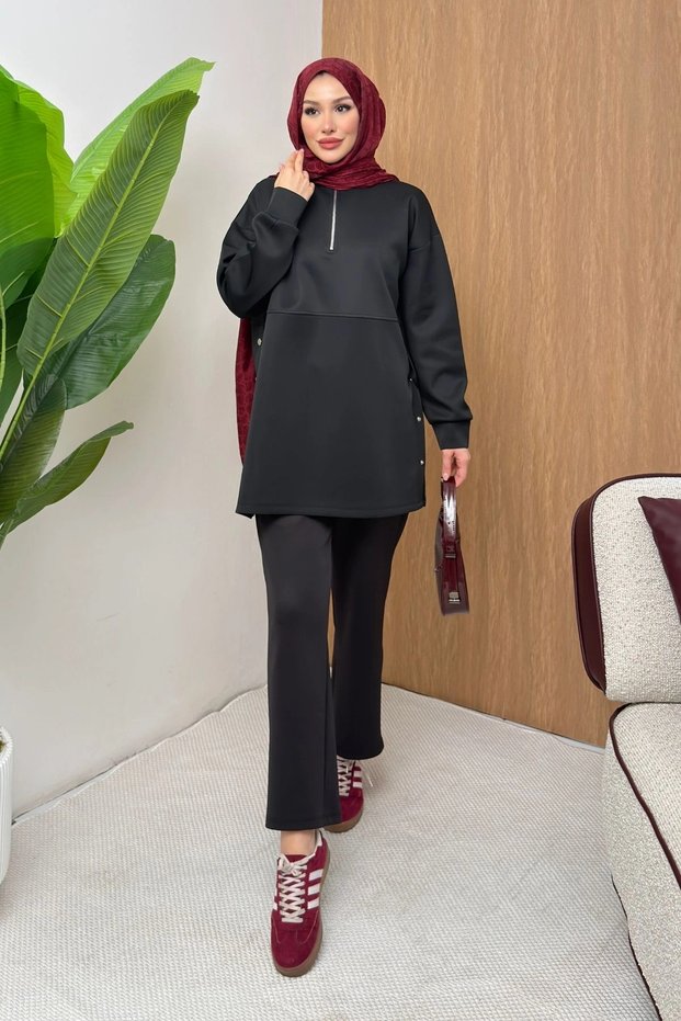 Scubaflex Comfort Flexible Textured Zipper Detailed Women's Hijab Set
