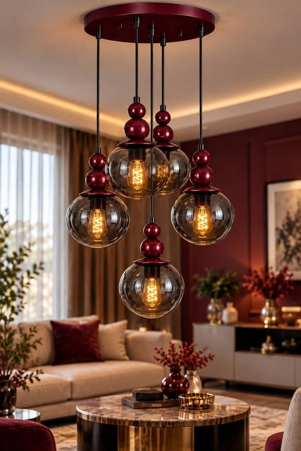 Snowman 5Th Round ✨ Cherry Rot Bordeaux Chandelier ✨ Black Wired ✨ Smoked Glop Glass ✨ Modern Chandelier Models Lighting Ceiling Lighting Living Room Chandelier Metal Body | | Ceiling Mounted | |