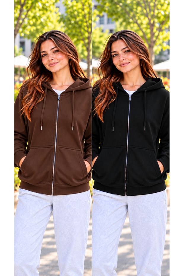 Advantageous 2-Pack Women's Zippered Hooded Sweatshirt Cardigan