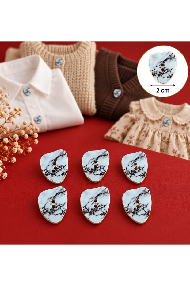 White and Brown Triangular Patterned Asymmetrical Button 2 cm Button 1 Pack 6 Pieces