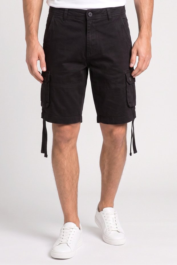 Men Solid Cargo Shorts, Black