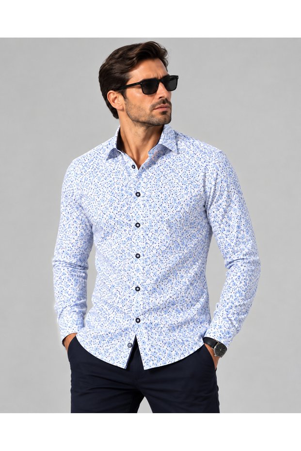 Slimfit Slim Fit Long Sleeve Lycra Men's Shirt with Snap Fasteners