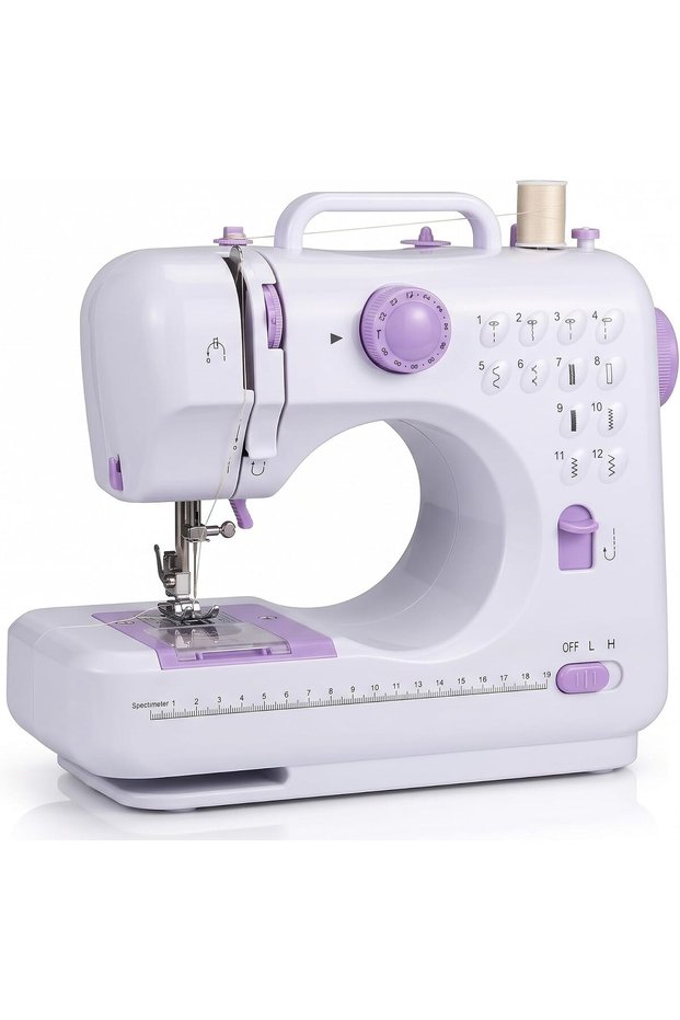 Sewing Machine DX3658 with 12 Stitch Patterns, White and Purple