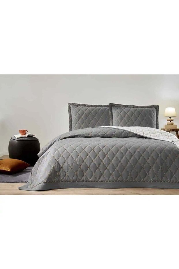 Embroidered -Diamond Anthracite- Double Bedspread (240X250)