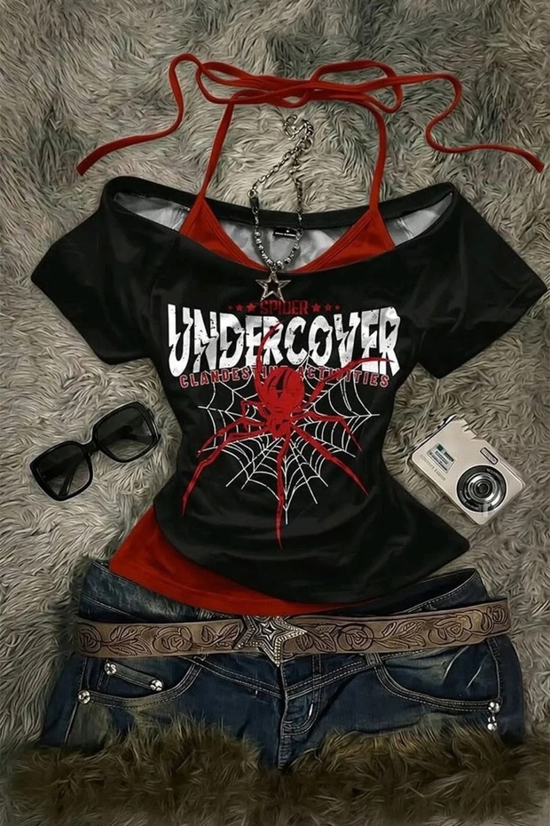 Undercover Y2K Short Sleeve Crop Body with Additional Straps and Tie Detail