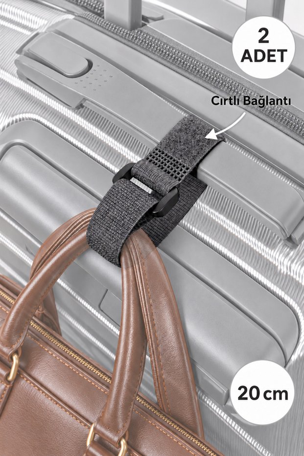 2-Pack Luggage Strap - Velcro Strap - Suitcase Bag Strap - Bag Holder - Velcro Tape - Cable Organizer - Velcro Bag Strap - Travel Cable Organizer 20cm. (Anthracite)