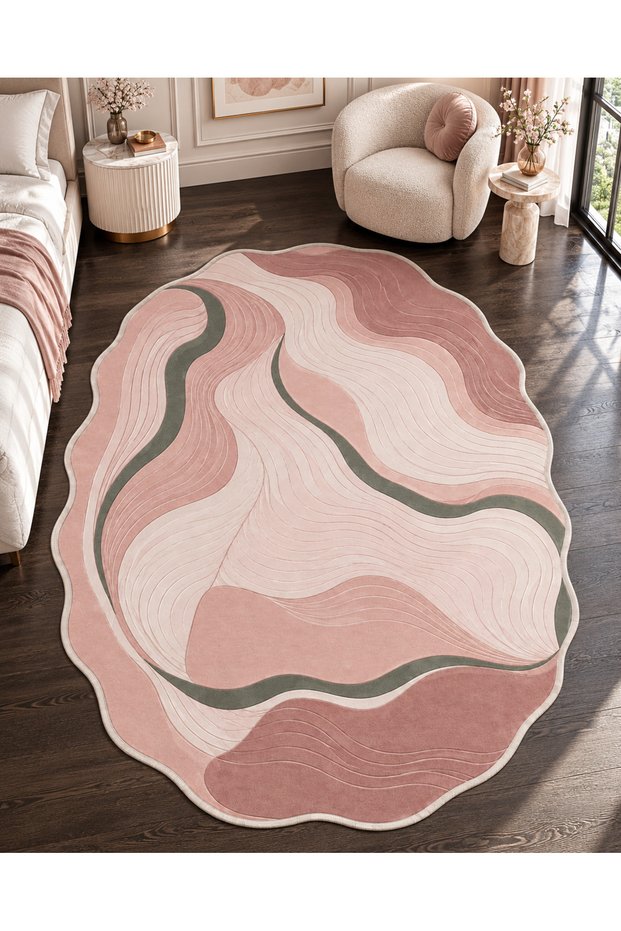 Eta Pastel Wavy Abstract Pattern Modern Woven Base Decorative Carpet Eta4390