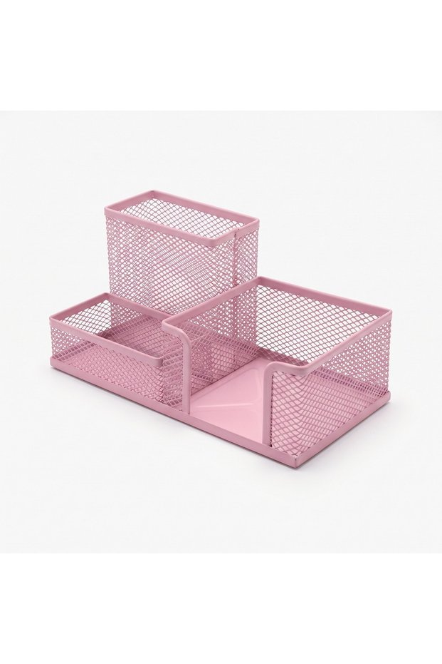 Metal File 3 Compartment Desktop Organizer Pen Holder Note Holder Set Pastel Pink