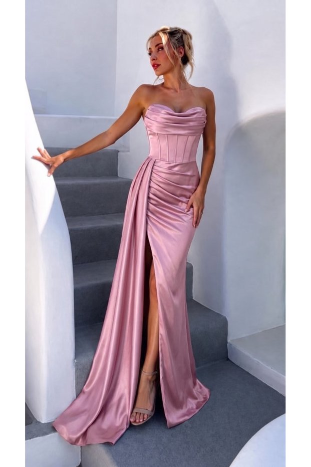 Women's slit long satin dress