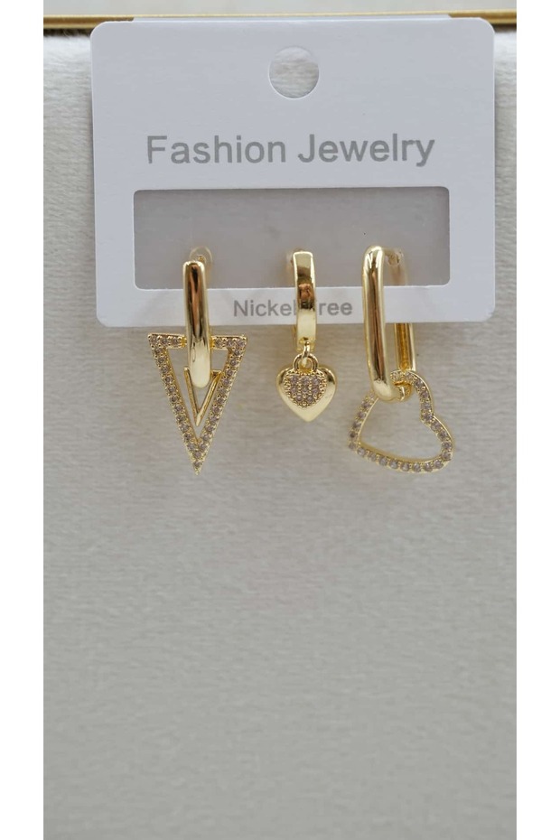 Triangle and Heart Figure 3-Piece Earring Set