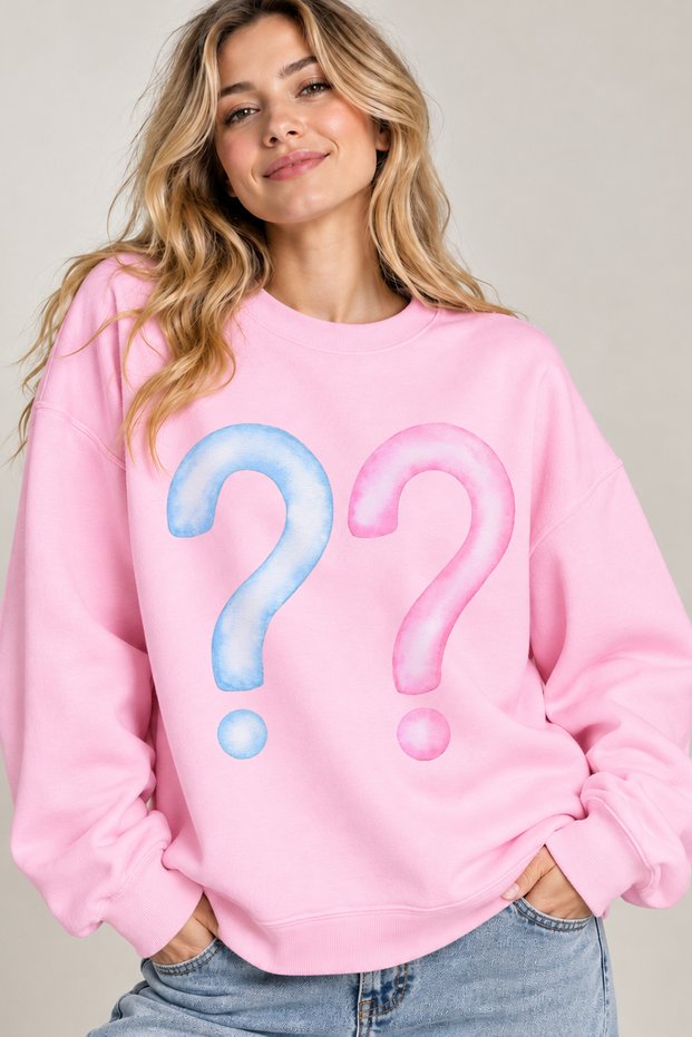 Question Mark Printed Maternity Oversize Sweatshirt – Crew Neck Casual Sweatshirt