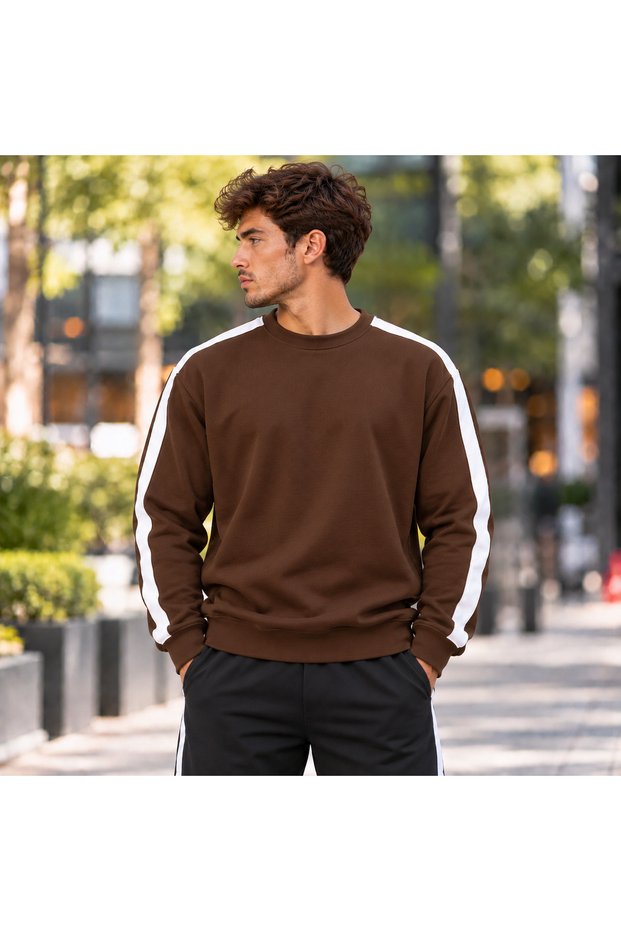 Men's Sweatshirt with Striped Details and Crewneck Collar