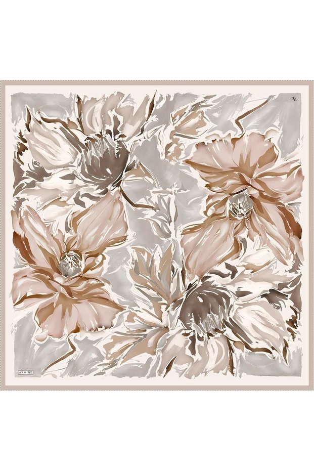 Nostalji Sura Pure Silk Scarf 9337 84 Brown Gray Mixed Pattern