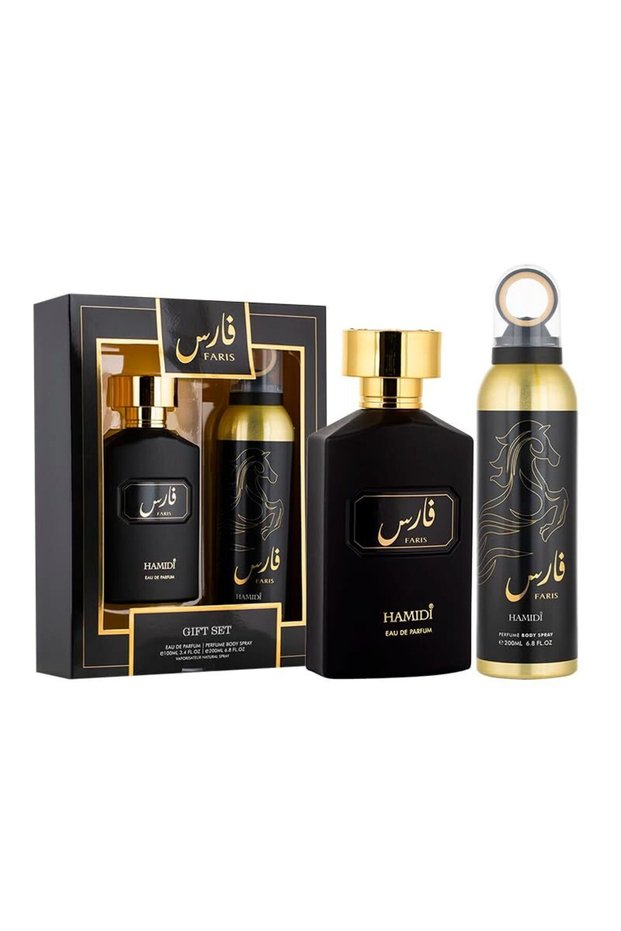2PC Faris Combo Set | 100ML Eau de Parfum + 200ML Deodorant | Luxurious Musky Woody Fragrance | Bergamot, Rose & Cedar | Premium Arabic Perfume for Men