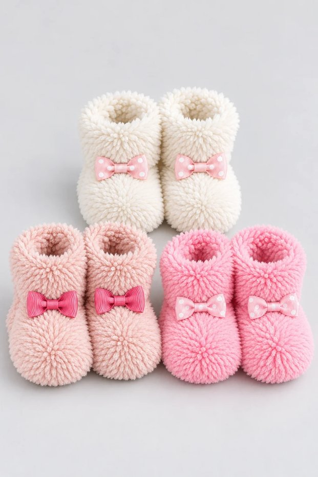 Baby Girl 3-Piece Bowknot Plush Booties