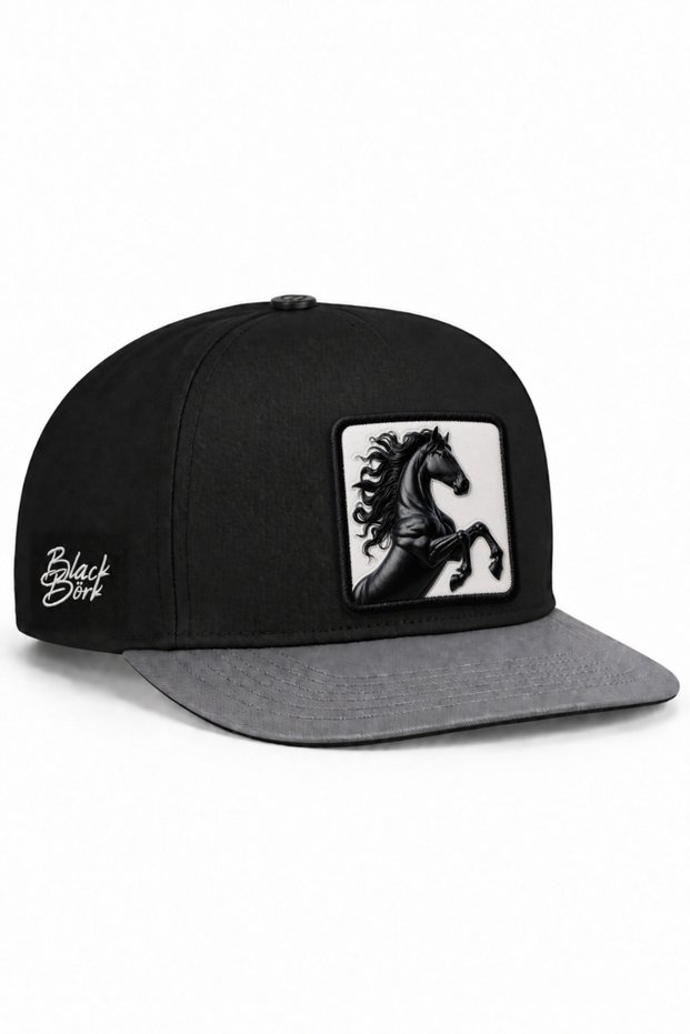 Grey-Black Hip Hop Hat with Horse Logo
