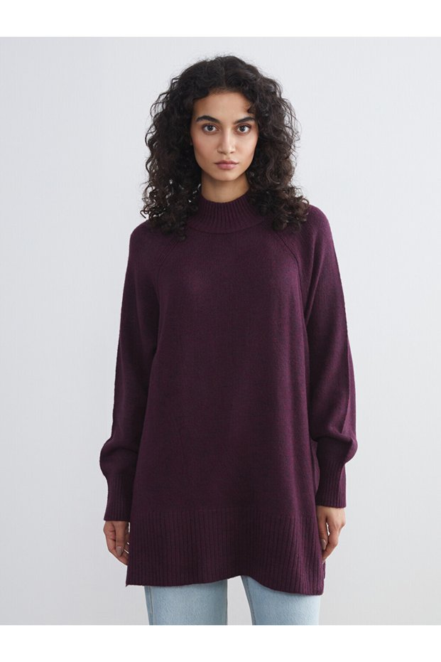 Esvab • Modern & Distinctive Stand Collar Loose Fit Women's Knitwear Tunic