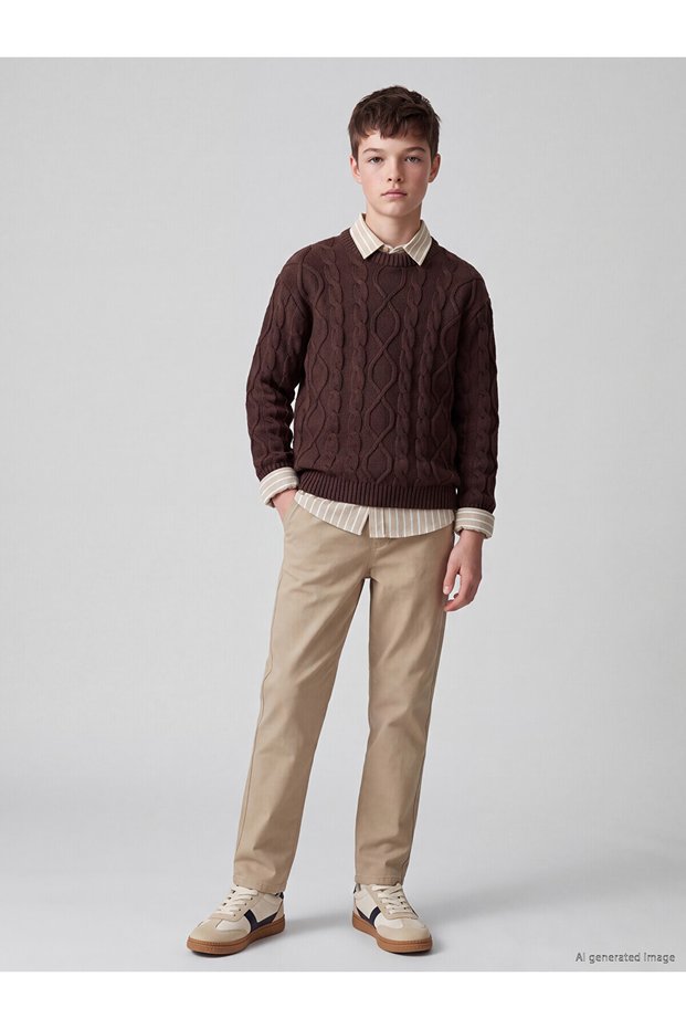 Özmarka New Season Beige Slim Fit Boys Gabardine Trousers
