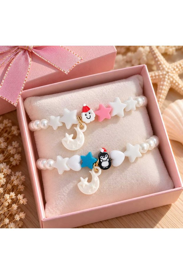 Girl's 2-Piece Bracelet Star Santa Claus Penguin Moon Model Party Birthday Gift Jewelry Accessory