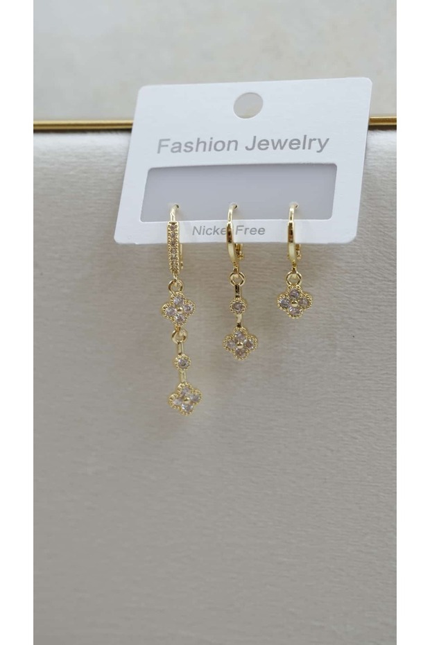 Clover Detail Dangle Earring Set of 3