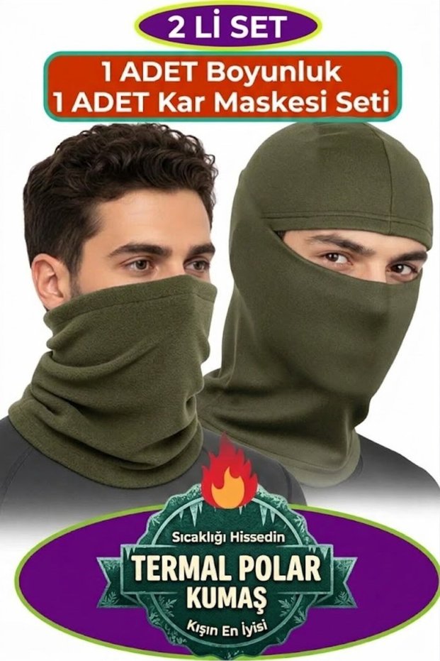 Set of 2 Haki Polar Neck Gaiters and Haki Polar Face Mask Unisex Winter Polar Thermal Cold Weather Protector