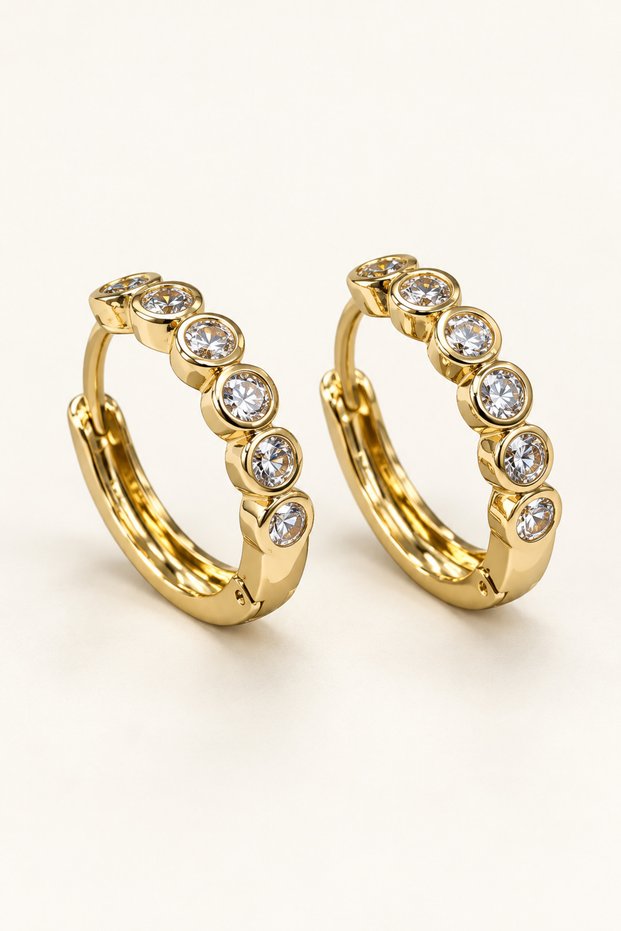 Non-Shaking Steel Hoop Zircon Stone Earrings Suitable for Young People and Children – Non-Tarnishing Stainless Stylish Gold Earrings