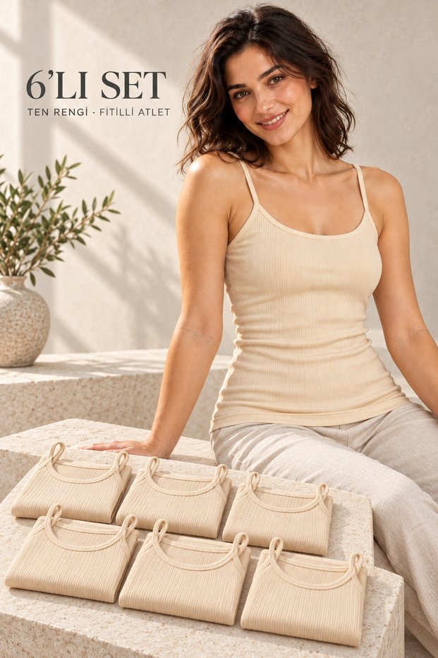 Pack of 6 Thin Straps Flexible Ribbed Basic Undershirts