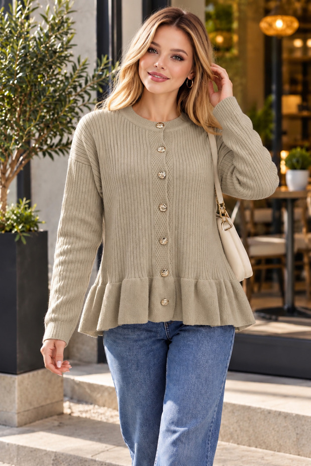 New Season Women's Buttoned Skirt Pleated Knitted Cardigan