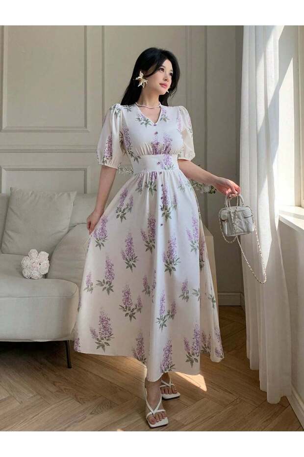 Rochie maxi, crem