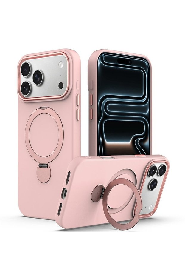 SoftRing case for iPhone 18 Pro / 17 Pro, soft-touch silicone, MagSafe compatible, foldable ring-holder, microfiber interior