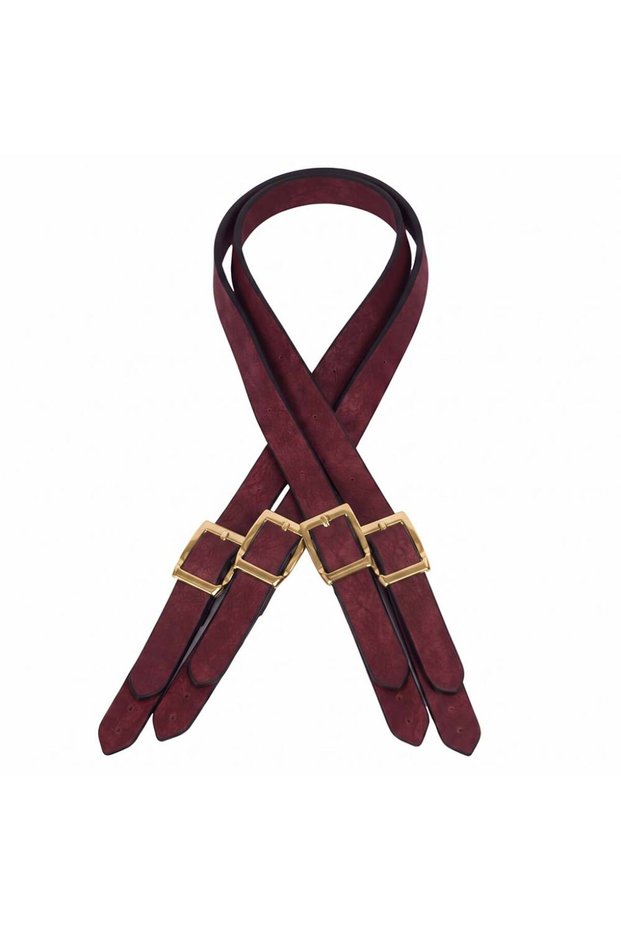 Premium Faux Leather Square Buckle Bag Handle (Gold Color Buckle) - Claret Red