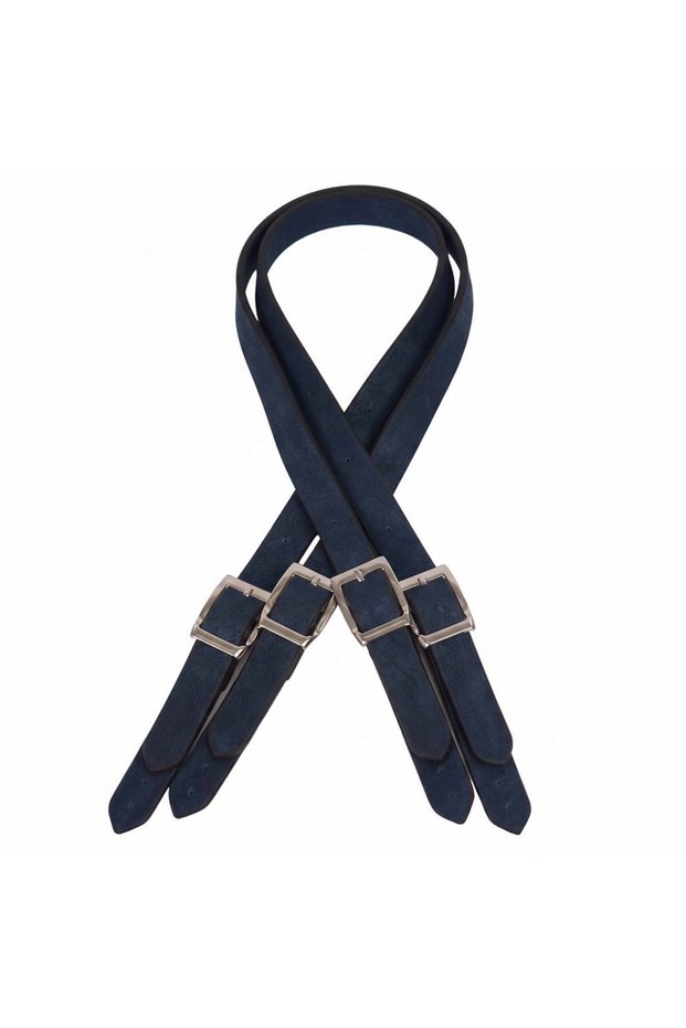 Premium Faux Leather Square Buckle Bag Handle (Silver Color Buckle) - Navy Blue