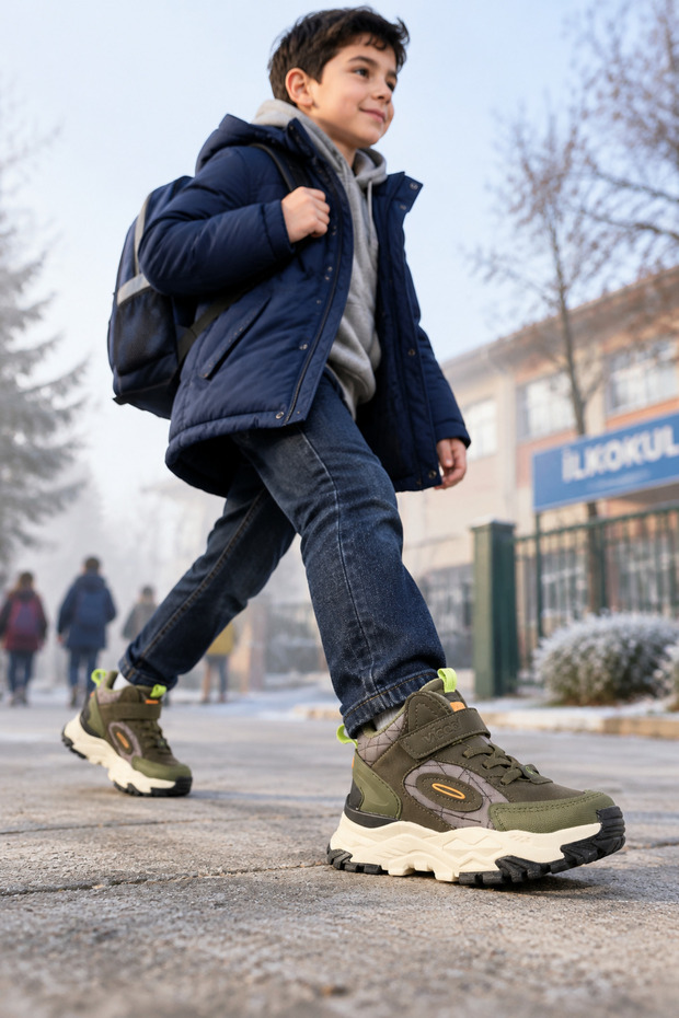 Trh-3309 Anatomical Sole Boys' Khaki Color Daily Use Winter Children's Boots
