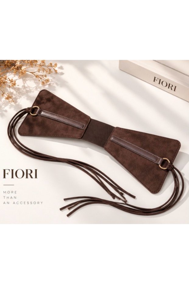 Women's Brown Suede Patterned Tie-Up Corset Belt – Stylish Design Elastic Waist Belt