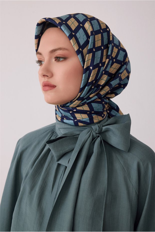 Tivil Silk Scarf Blue 4408 81 Geometric Pattern