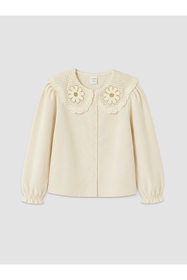 Özmarka New Season Ecru Embroidered Collar Girls' Shirt