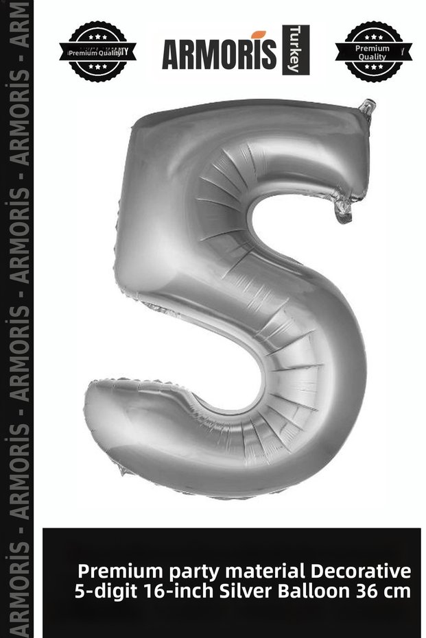 Premium Party Material Decorative 5- Number 16 Pearl Silver Color Balloon 36 cm