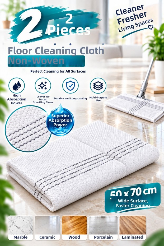 2 Pack Large Size Floor Cleaning Cloth 50X60 cm – Compatible with Mandal Mop, Easy to Squeeze Microfiber Cleaning Cloth