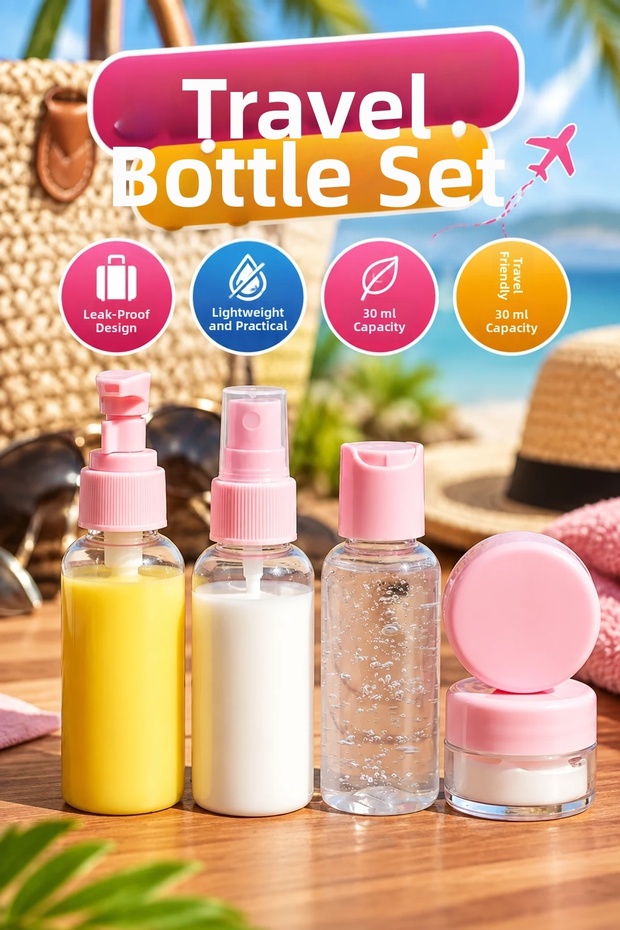 5-Piece 30 ml Travel Cosmetic Bottle Set – Transparent Leak-Proof Design