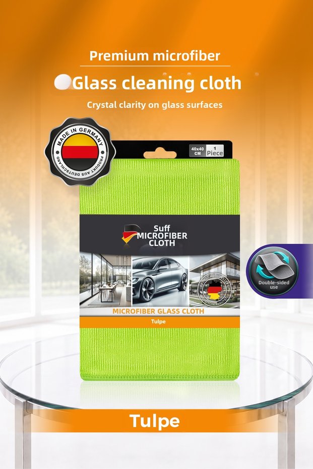 Tulpe Glass Microfiber Cloth Non-Marking Outdoor Glass Cleaning Cloth 40X40 cm Green