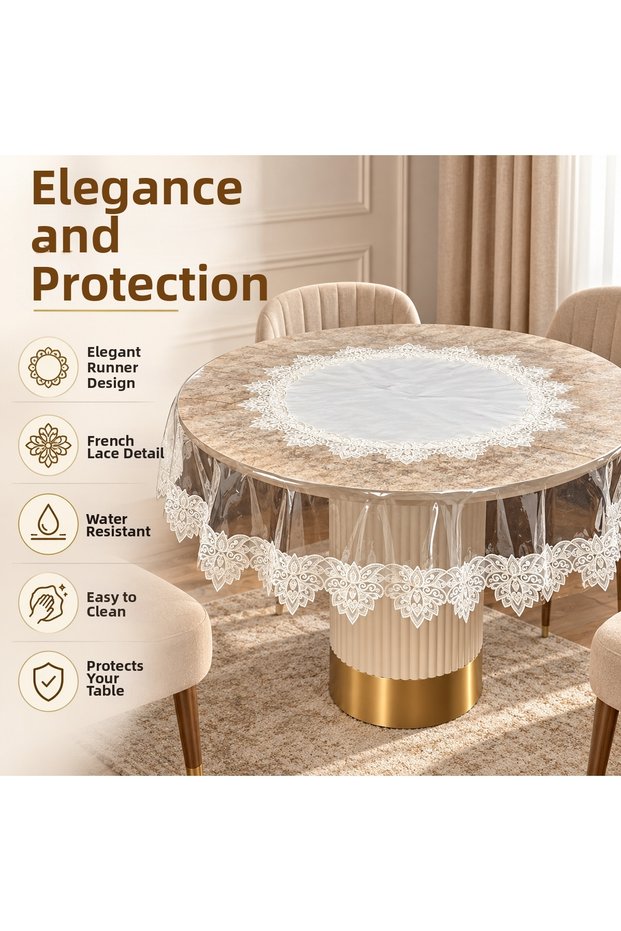 Textile Lotus Runner Round Runner Transparent Pvc Tablecloth French Guipure Wipeable Table Protector