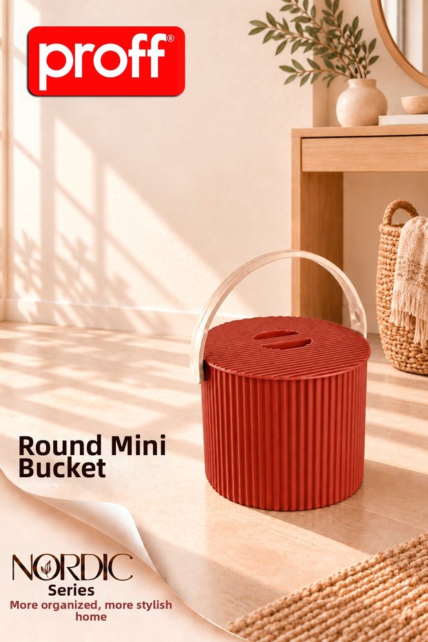 Rainbow Nordic Series Multi-Purpose Round Mini Bucket - Storage Box with Organizer Lid 27.5 cm X 19.4 cm