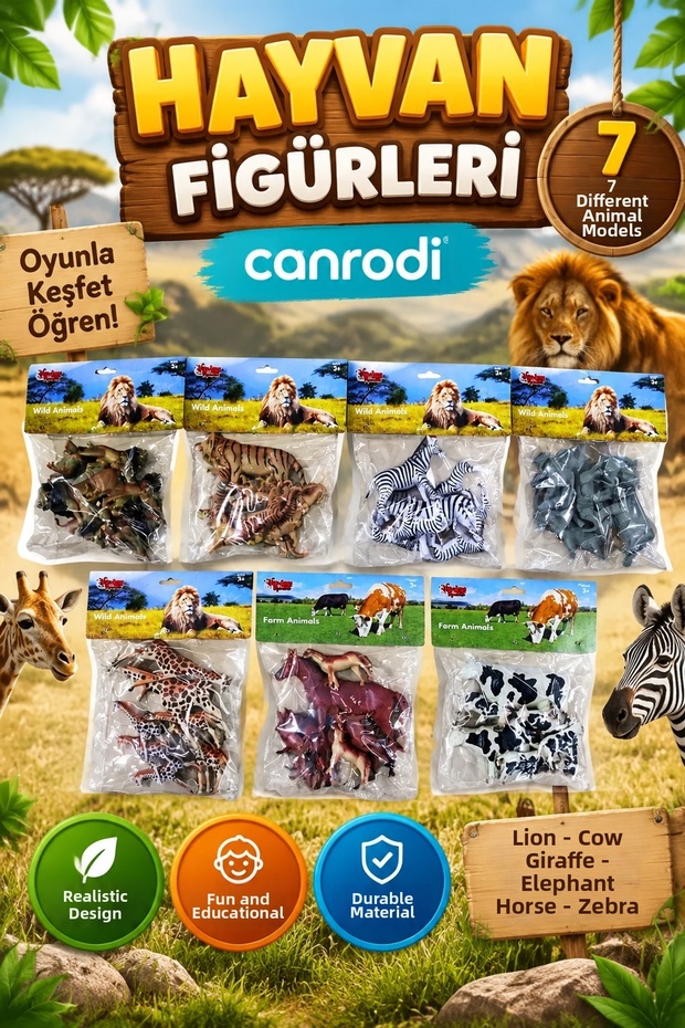 Sh-P9901-07A 7 Asrti̇ 7Pcs 9Inch Lion-Cow-Giraffe-Elephant-Horse-Zebra(Specified Price, Quantity for Single Sale)