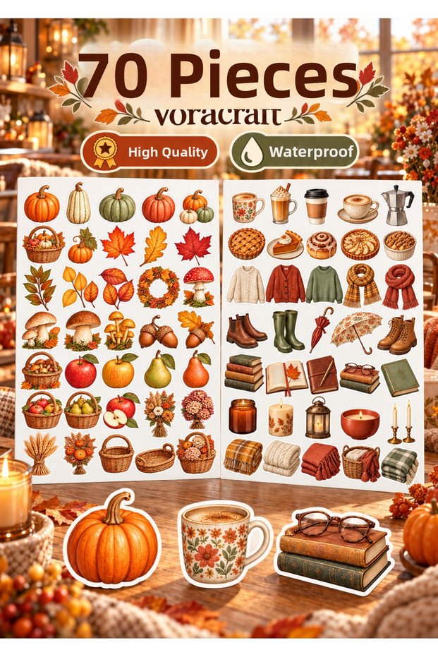 70 Pcs Autumn Sticker Set – Autumn-Themed Planner, Notebook, and Gift Wrapping Decoration Stickers Ybs0014