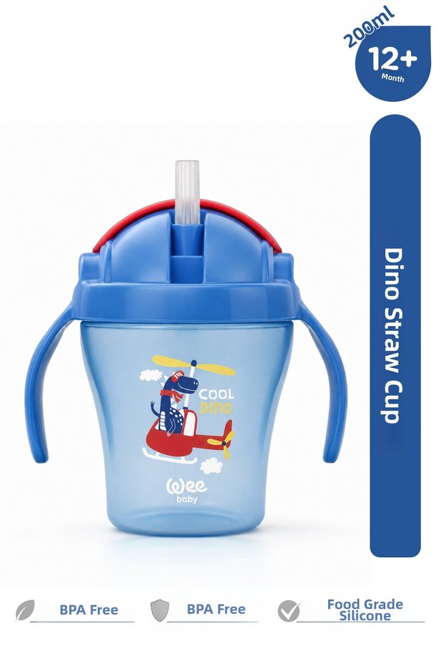 Dino Non-Spill Baby Cup Water Bottle with Straw and Handle 200 ml Blue