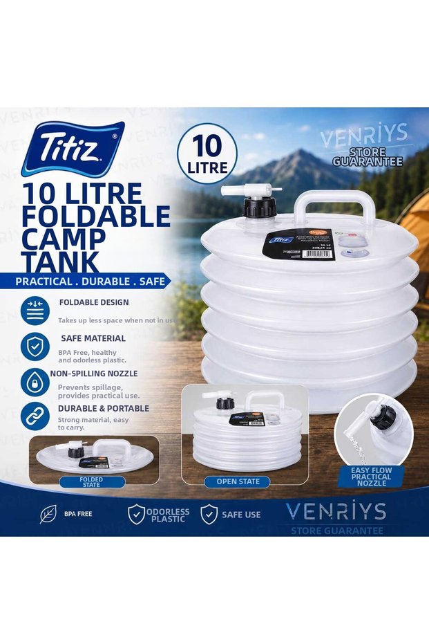 Venri̇ys Folding 10 Liter Accordion Canister with Tap - Bpa Free - Portable Picnic Camping Canister