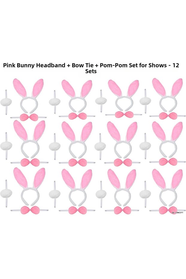 Concepta Pink Rabbit Costume Set – Crown, Bow Tie, Pompom (174736) (Pack of 12)