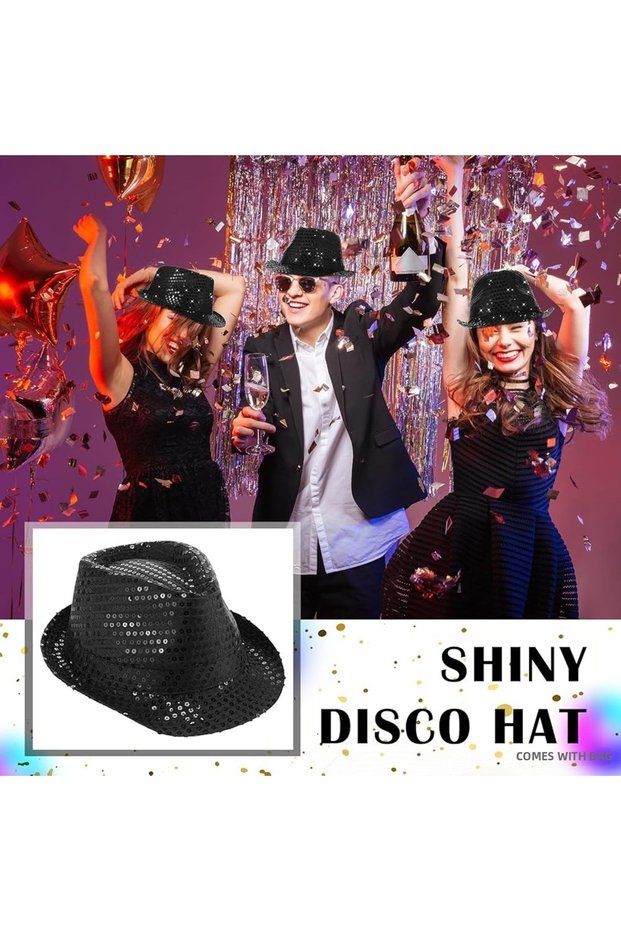 Spt-Gld Disco Black Sequined Fedora Hat (200653) Adult Size